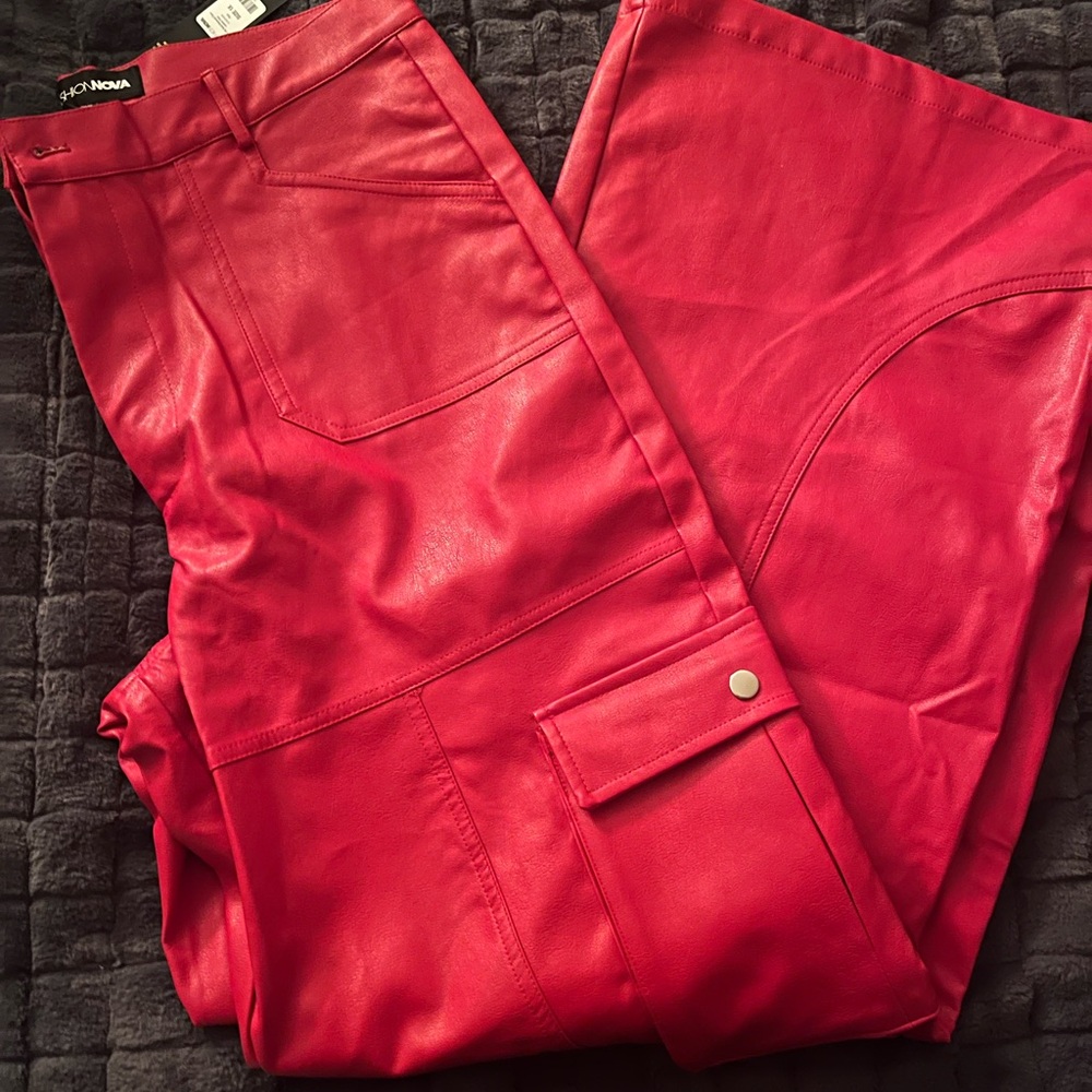 Faux  leather cargo pants.